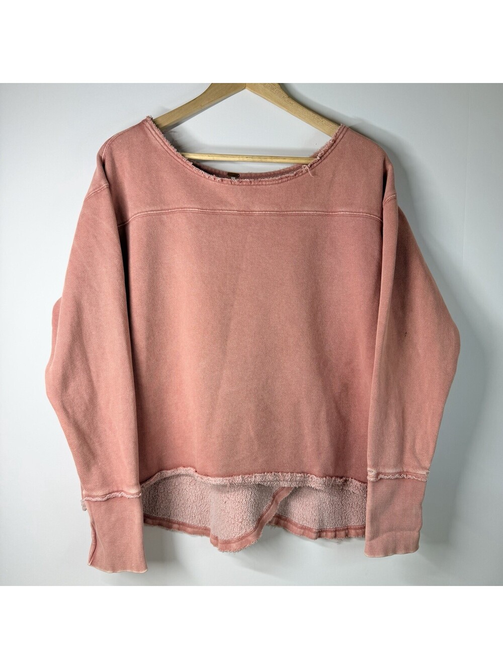 Free People Dusty Rose Distressed Asymmetrical Split Back Sweatshirt Size S